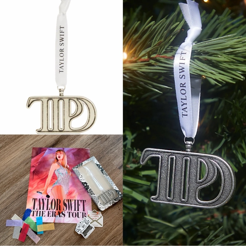 NWT NIB Taylor Swift TTPD Silver Holiday Ornament Decor mini poster confetti